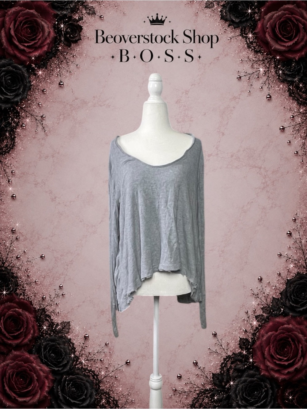 Preowned We The Free by Free People Gray Layered Waffle Knit Long Sleeve Top